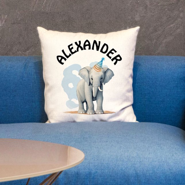 Cute Pastel Party Elephant And Name Watercolor Cushion (Creator Uploaded)