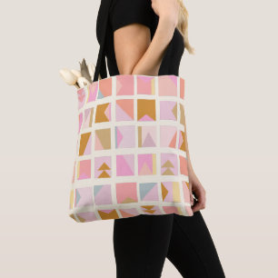Cute Pastel Patchwork Geometric Shapes Pattern Tote Bag