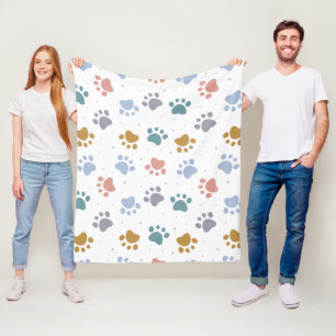 Cute Pastel Paw Prints Minimalist Pattern Fleece Blanket