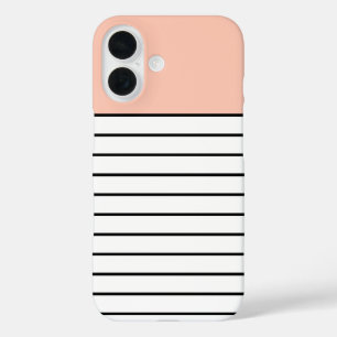 Cute Pastel Peach Black White Stripes Pattern  iPhone 16 Case