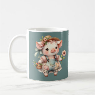 Cute Pastel Piglet in Cottagecore Overalls Coffee Mug