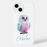 Cute Pastel Pink and Blue Cartoon Owl