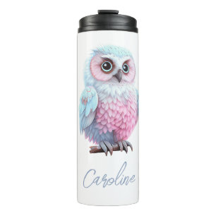 Cute Pastel Pink and Blue Cartoon Owl Thermal Tumbler