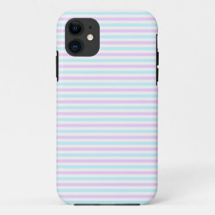 Cute Pastel Pink and Teal Stripes Girly Pattern iPhone 11 Case