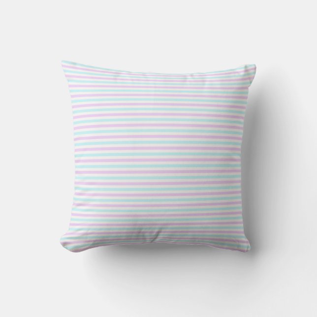 Cute Pastel Pink and Teal Stripes Girly Pattern Cushion (Front)