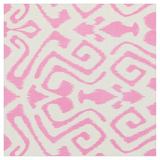 Cute pastel pink and yellow ikat tribal patterns fabric (Close Up)