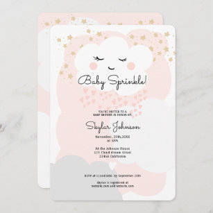 Cute pastel pink baby sprinkle clouds baby shower invitation