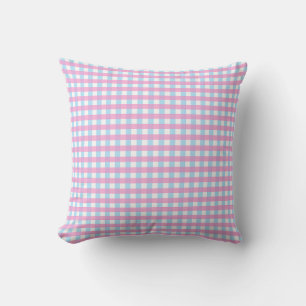 Cute Pastel Pink Blue Gingham Check Cushion