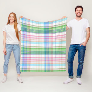 Cute Pastel Pink Blue Green Tartan Plaid Pattern Fleece Blanket