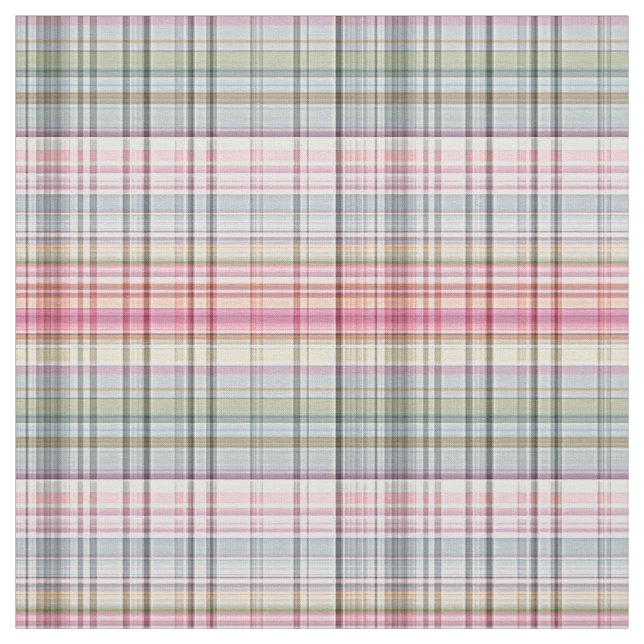 Cute Pastel Pink Blue Retro Tartan Plaid Pattern Fabric (Swatch)