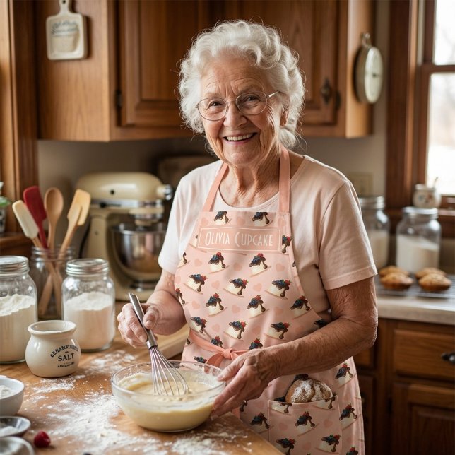 Cute Pastel Pink Cheesecake Pattern Personalised  Apron (Creator Uploaded)