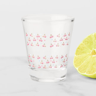Cute Pastel Pink Cherry Pattern Shot Glass