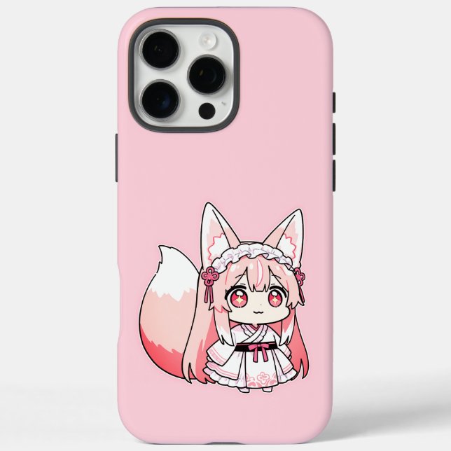 Cute Pastel Pink Chibi FoxGirl Case-Mate iPhone Case (Back)