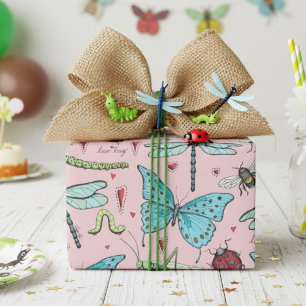 Cute Pastel Pink Colourful Insects Love Bug  Wrapping Paper