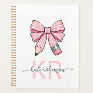 Cute Pastel Pink Cute School Pencil Bow Planner