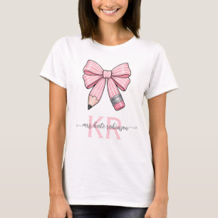 Cute Pastel Pink Cute School Pencil Bow T-Shirt