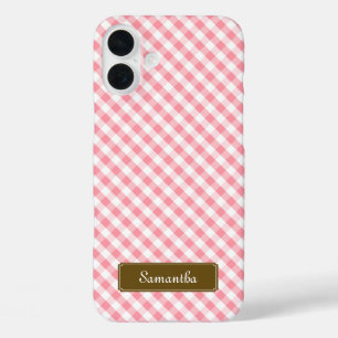 Cute Pastel Pink Gingham Pattern iPhone 16 Plus Case