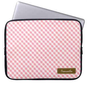 Cute Pastel Pink Gingham Pattern Laptop Sleeve