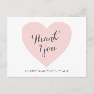 Cute Pastel Pink Heart Girl Baby Shower Thank You Postcard