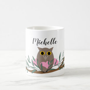 Cute Pastel Pink Heart Owl On Branch Personalised  Coffee Mug