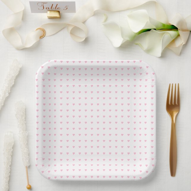 Cute Pastel Pink Hearts Pattern Paper Plate (Wedding)