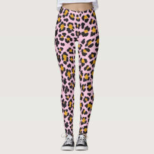 Cute Pastel Pink Leopard Gold Glitter Leggings