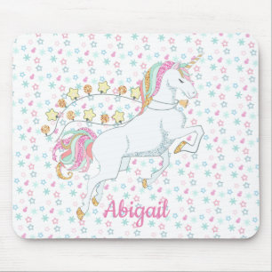 Cute Pastel Pink Magical Unicorn Stars Mouse Pad