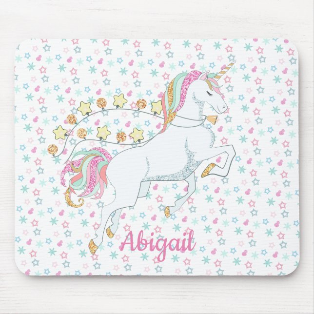 Cute Pastel Pink Magical Unicorn Stars Mouse Pad (Front)