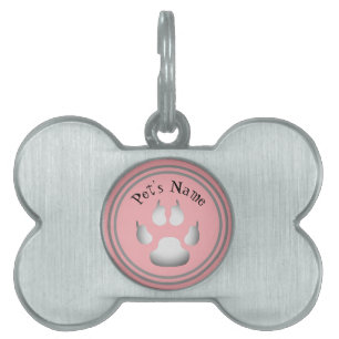 Cute Pastel Pink Paw Print Bone Shape Personalised Pet ID Tag