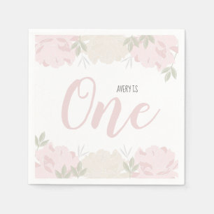 Cute Pastel Pink Peonies Baby's 1st Birthday Napkin