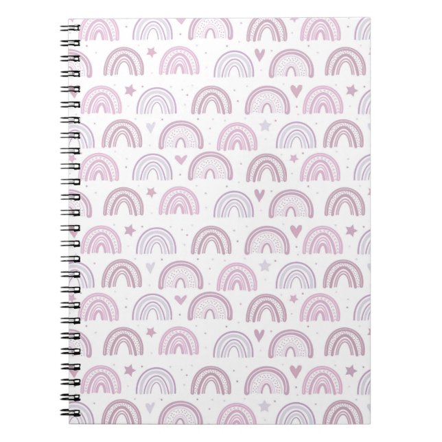 Cute Pastel Pink Rainbows Hearts & Stars pattern Notebook (Front)