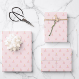 Cute Pastel Pink Rose Christmas Trees Pattern Wrapping Paper Sheet