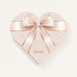 Cute pastel pink satin bow personalized heart  notebook