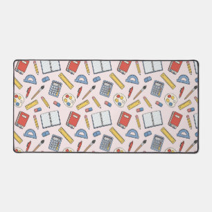 Cute Pastel Pink School Supplies Pattern Aesthetic Desk Mat