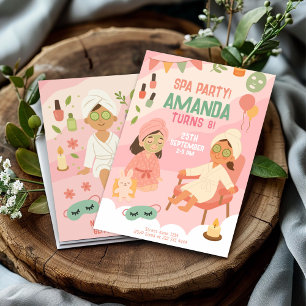 Cute Pastel Pink Spa Birthday Invitation
