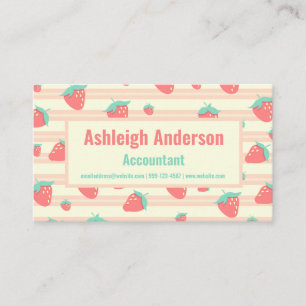 Cute Pastel Pink Strawberries and Cream Pattern Business Card
