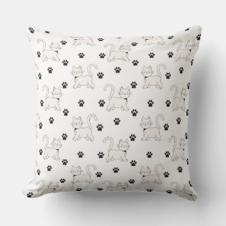 CUTE PASTEL PINK & WHITE KITTENS & PAWS CUSHION