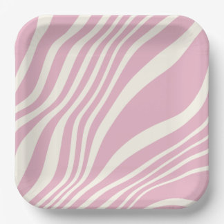 Cute Pastel Pink White Zebra Print Stripes Pattern Paper Plate