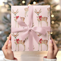 Cute Pastel Pink with Deer and Red Bow 