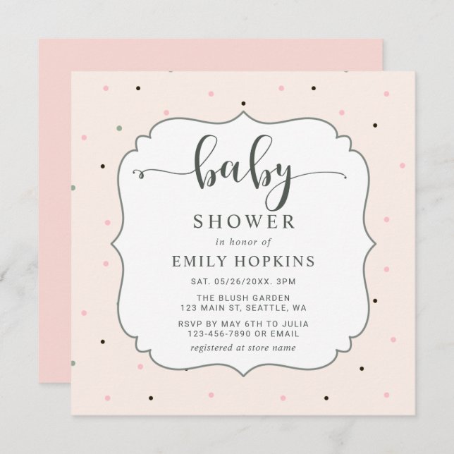 Cute Pastel Polka Dot Girl Baby Shower Square Invitation (Front/Back)