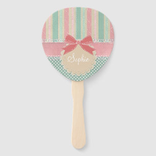 Cute Pastel Polka Dot & Stripes Design Hand Fan