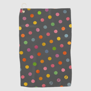 Cute Pastel Polka Dots Charcoal Grey Monogrammed Golf Towel
