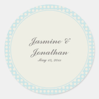 CUTE PASTEL POLKADOTS AND RIBBONS BLUE CLASSIC ROUND STICKER
