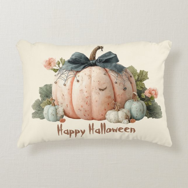 Cute Pastel Pumpkin Happy Halloween Decorative Cushion (Front)