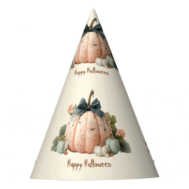 Cute Pastel Pumpkin Happy Halloween Party Hat (Front)