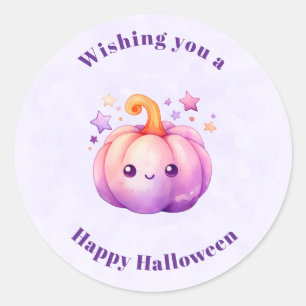 Cute Pastel Pumpkin with Stars Halloween Classic Round Sticker