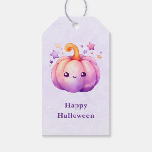 Cute Pastel Pumpkin with Stars Halloween Gift Tags