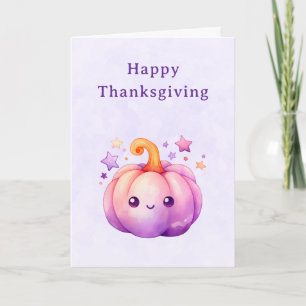 Cute Pastel Pumpkin with Stars Thanksgiving Holiday Card
