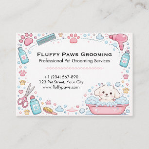 Cute Pastel Puppy Bath Pet Grooming Business Card