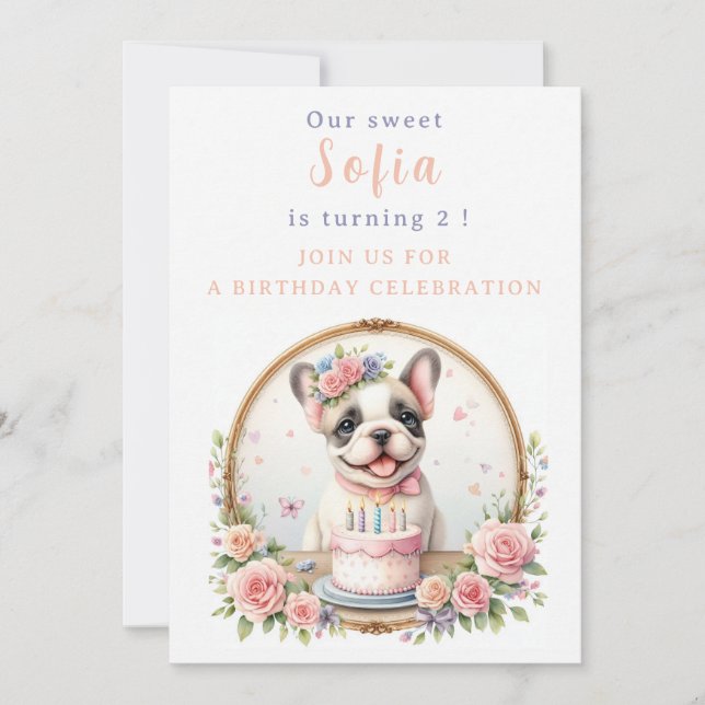 Cute Pastel Puppy French Bulldog - Birthday  Invitation (Front)